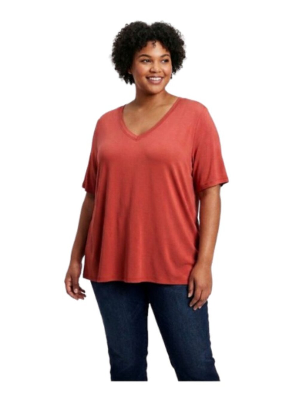 Torrid Super Soft Elbow Sleeve V-Neck Tee Shirt Hi Low Orange Versatile, sz 2X